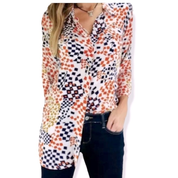 Cabi Grand Pix Geometric Print Longsleeve Blouse - Picture 1 of 3